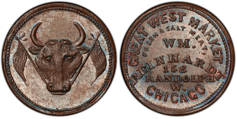 (No Date) Copper Civil War Store Card F-150AY-1a, Wm. Reinhardt IL