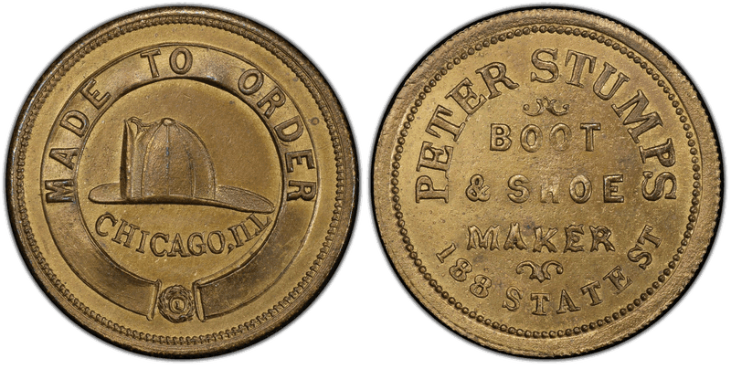 (No Date) Brass Civil War Store Card F-150BD-1b, P. Stumps IL