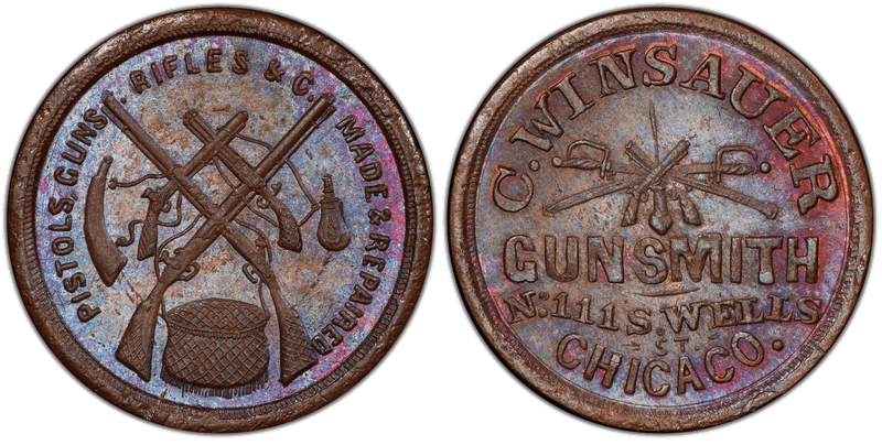 (No Date) Copper Civil War Store Card F-150BG-1a, C. Winsauer IL