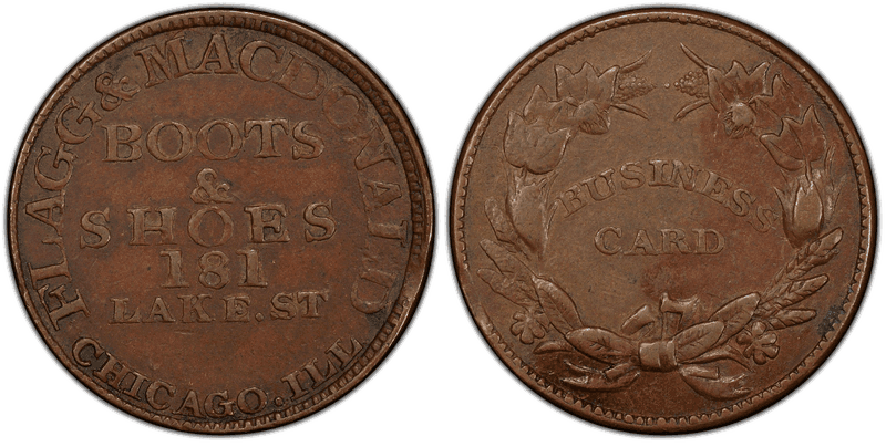 (No Date) Copper Civil War Store Card F-150T-2a, Flagg & Macdonald IL