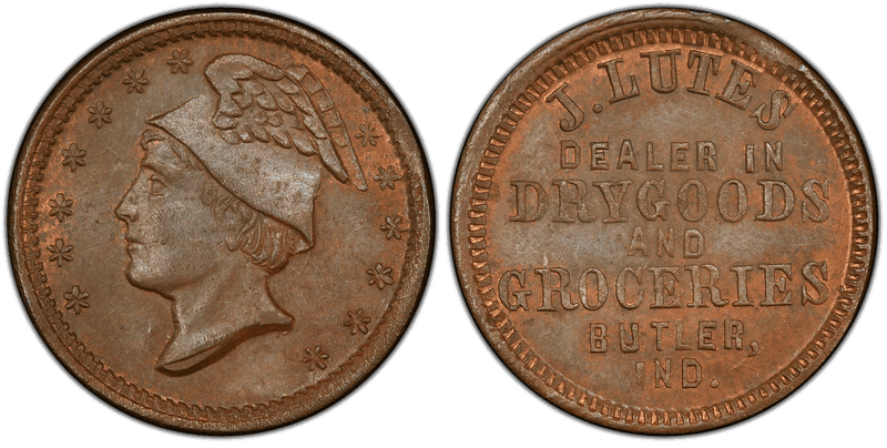 (No Date) Copper Civil War Store Card F-155A-1a, J . Lutes IN