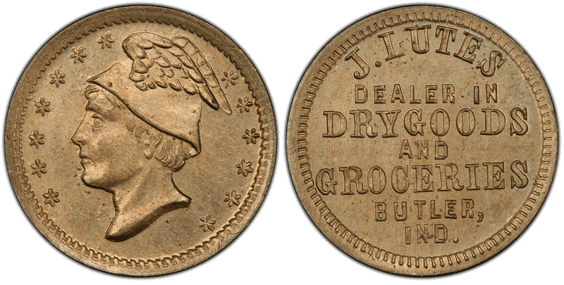 (No Date) Copper-Nickel Civil War Store Card F-155A-1d, J. Lutes IN