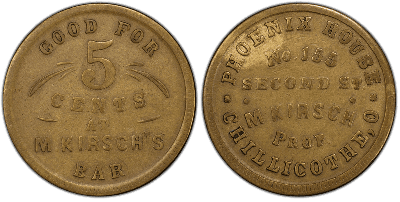 (No Date) Brass Civil War Store Card F-160E-1b, M Kirsch OH
