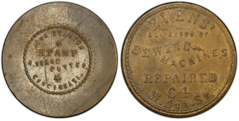 (No Date) Brass Civil War Store Card F-165AMa-2b, Evens'-John Stanton OH