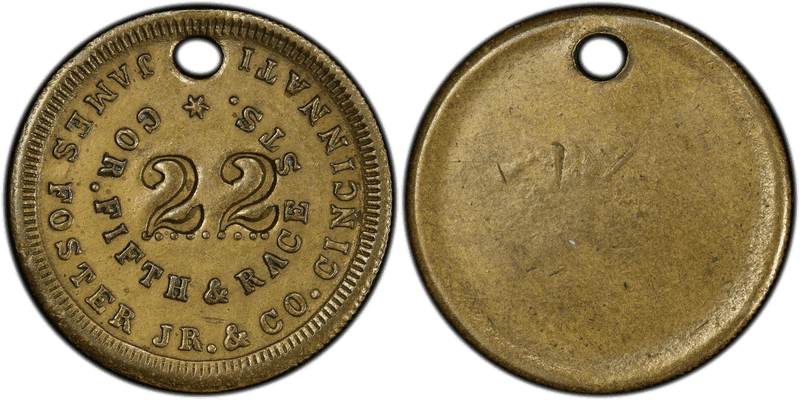 (No Date) Brass Civil War Store Card F-165AX-2b, James Foster Jr. & Co. OH