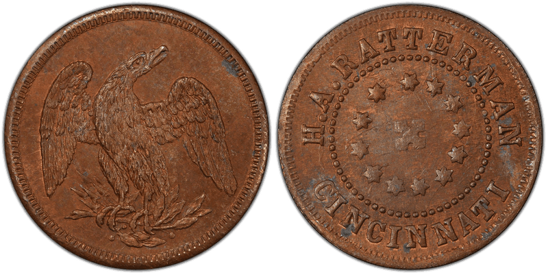 (No Date) Copper Civil War Store Card F-165EQ-6a, H.A. Ratterman OH