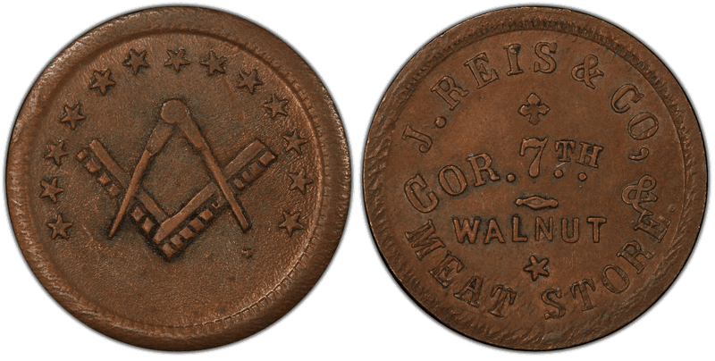(No Date) Copper Civil War Store Card F-165ET-2a, J. Reis & Co OH