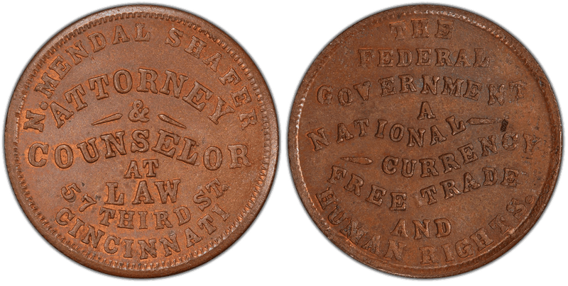 (No Date) Copper Civil War Store Card F-165FN-1a, N. Mendal Shafer OH