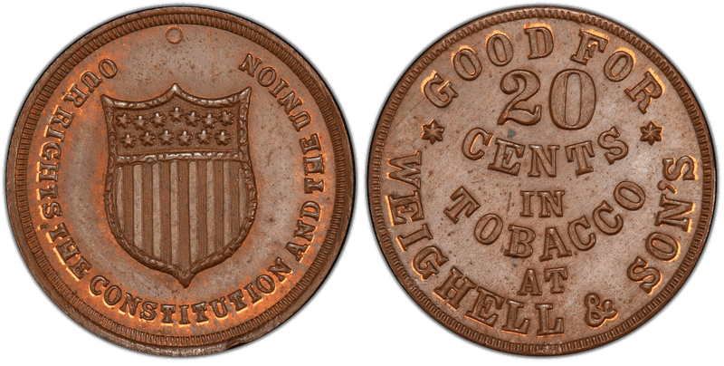 (No Date) Copper Civil War Store Card F-165GI-5a, Weighell & Son's OH