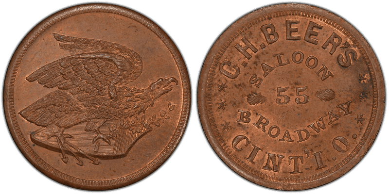 (No Date) Copper Civil War Store Card F-165L-5a, C.H. Beer's OH