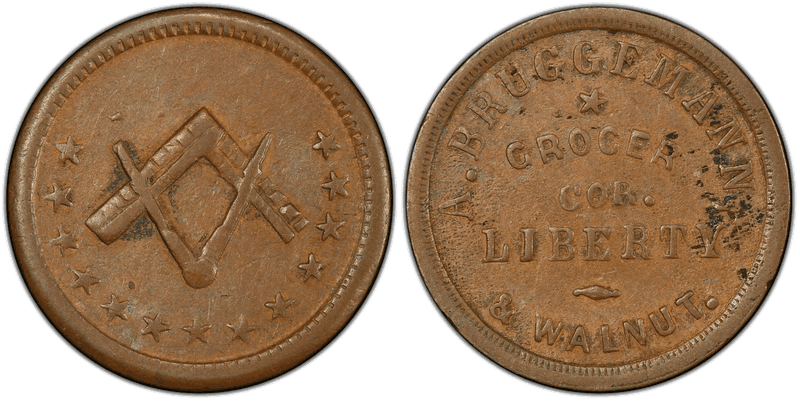 (No Date) Copper Civil War Store Card F-165S-2a, A. Bruggemann OH
