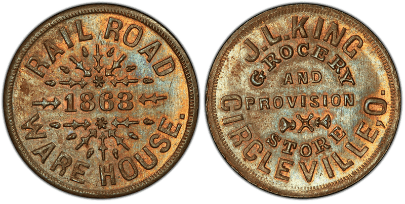 (No Date) Copper Civil War Store Card F-168B-5a, J.L. King OH