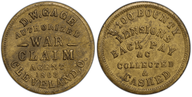 (No Date) Brass Civil War Store Card F-175G-1b, D.W. Gage OH