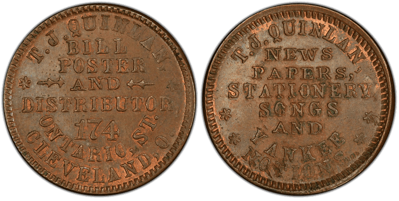 (No Date) Copper Civil War Store Card F-175L-1a, T.J. Quinlan OH