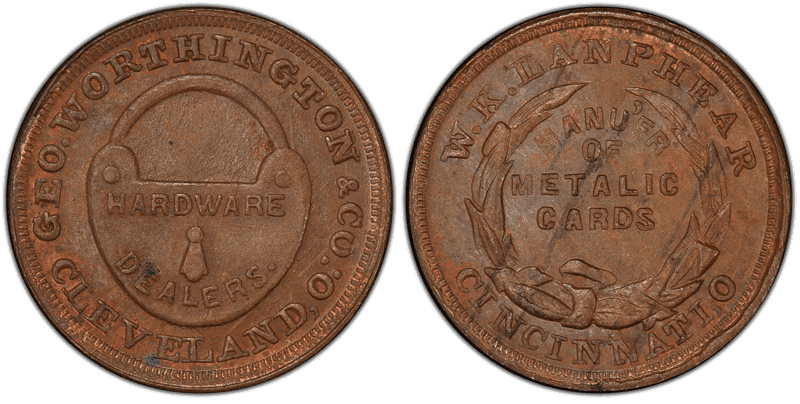 (No Date) Copper Civil War Store Card F-175S-8a, Geo. Worthington & Co. OH