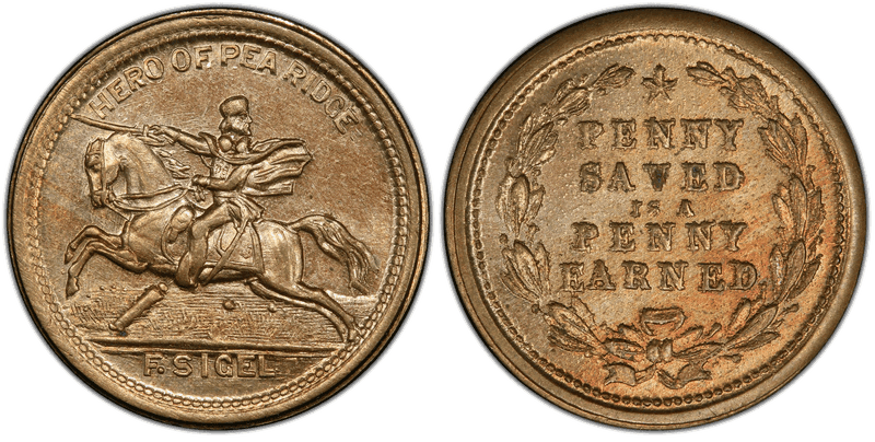 (No Date) Copper-Nickel Civil War Patriotic Token F-180/430d, Hero of Pea Ridge