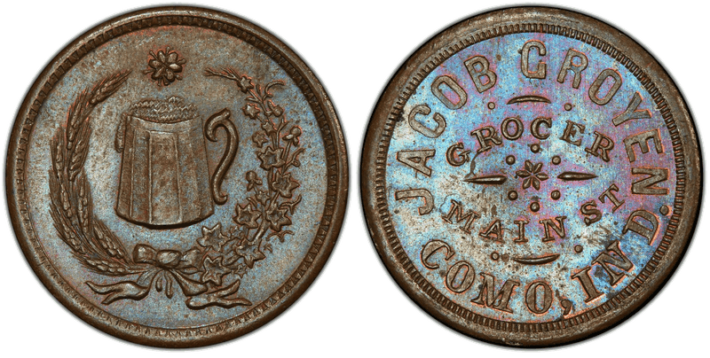 (No Date) Copper Civil War Store Card F-185A-2a, Jacob Groyen IN