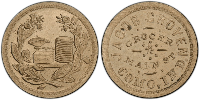 (No Date) Copper-Nickel Civil War Store Card F-185A-3d, Jacob Groyen IN