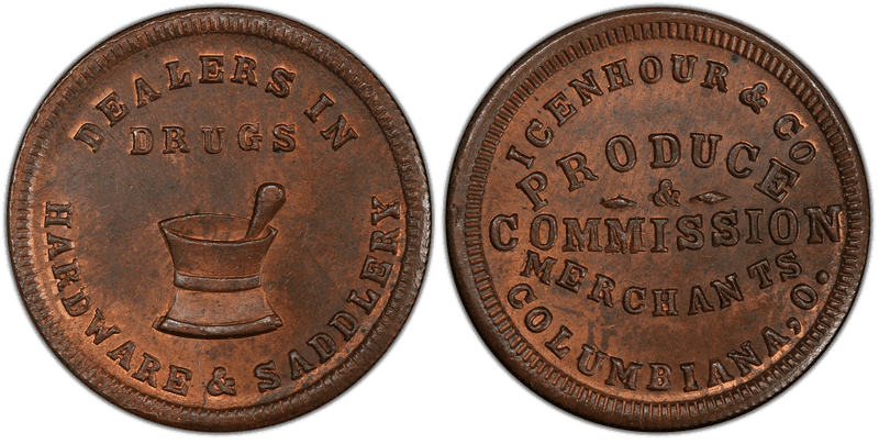 (No Date) Copper Civil War Store Card F-190A-3a, Icenhour & Co OH