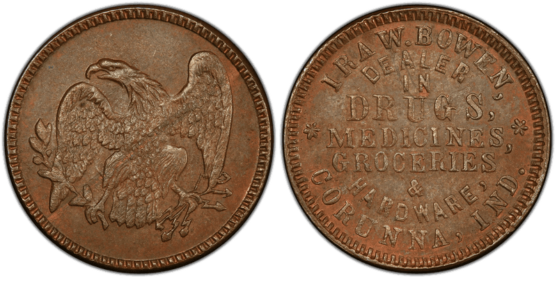 (No Date) Copper Civil War Store Card F-190B-3a, Ira W. Bowen IN