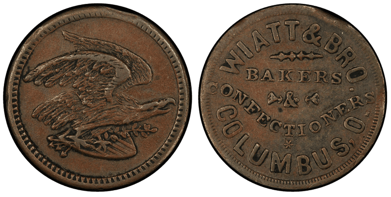 (No Date) Copper Civil War Store Card F-200J-2a, Wiatt & Bro. OH