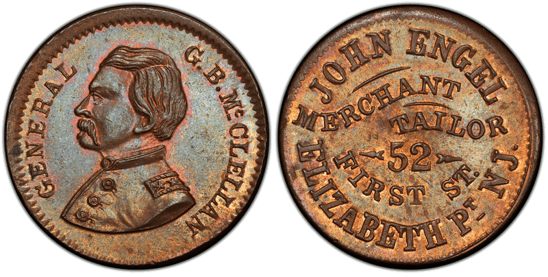 (No Date) Copper Civil War Store Card F-220A-1a, John Engel NJ
