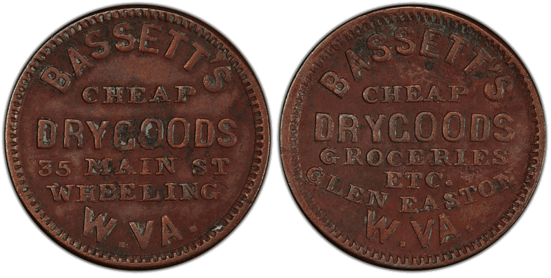 (No Date) Copper Civil War Store Card F-220A-5a, Bassett's WV