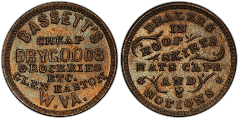 (No Date) Copper Civil War Store Card F-220A-6a, Bassett's WV