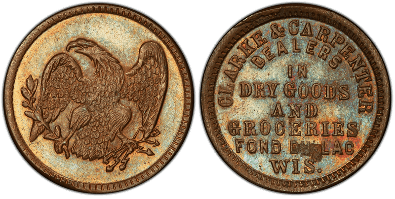 (No Date) Copper Civil War Store Card F-220D-1a, Clarke & Carpenter WI