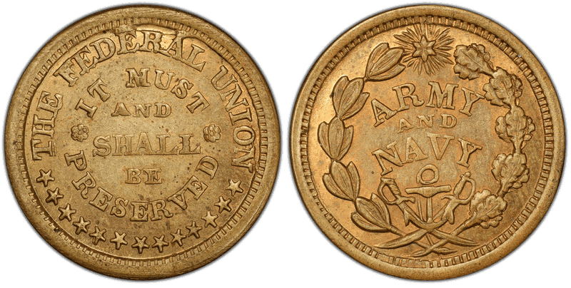 (No Date) Brass Civil War Patriotic Token F-222/325b, The Federal Union
