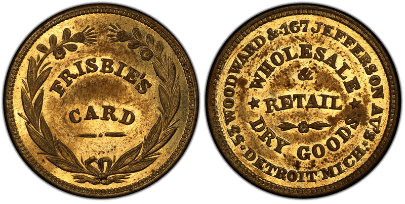 (No Date) Brass Civil War Store Card F-225AD-1b, Woodward & Jefferson MI