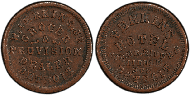 (No Date) Copper Civil War Store Card F-225BD-4a, W. Perkins, Jr MI