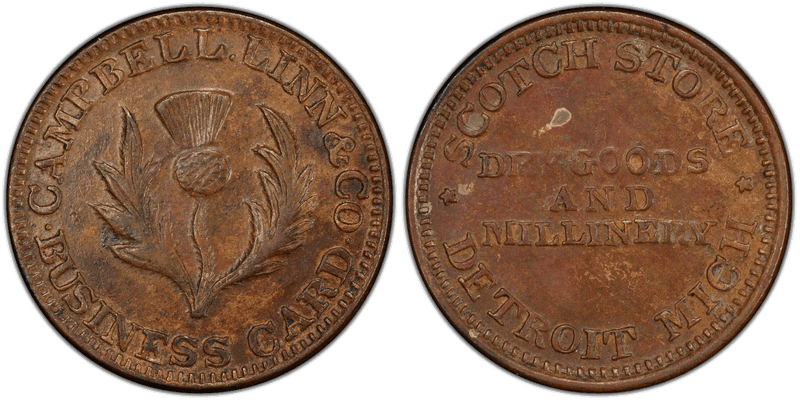 (No Date) Copper Civil War Store Card F-225N-1a, Campbell. Linn & Co. MI