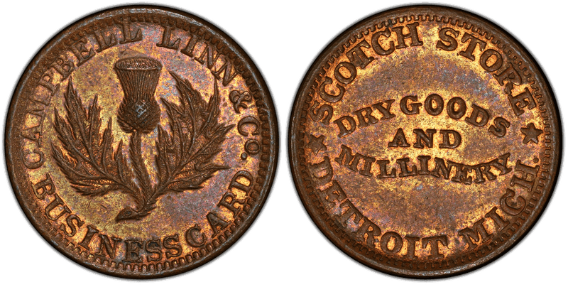 (No Date) Copper Civil War Store Card F-225N-3a, Campbell Linn & Co. MI