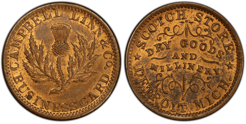 No Date Token F-225N-4b Brass PE Campbell Linn & Co. MI