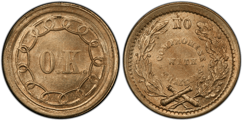 (No Date) Copper-Nickel Civil War Patriotic Token F-248/432d, No Compromise With Traitors