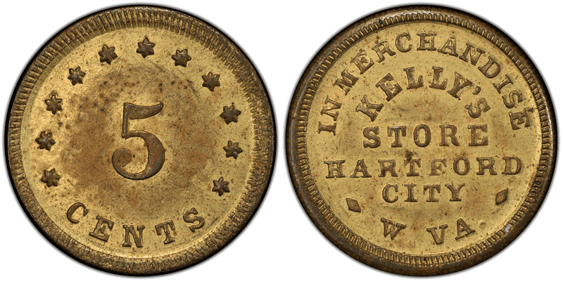 (No Date) Brass Civil War Store Card F-260a-1b, Kelly's Store WV