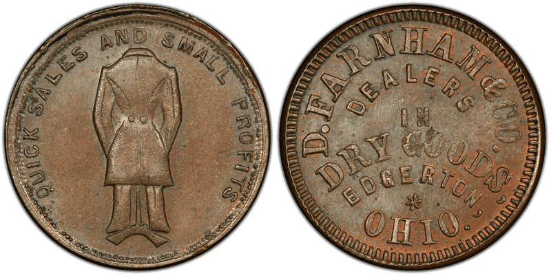 (No Date) Copper Civil War Store Card F-270A-6a, D. Farnham & Co. OH