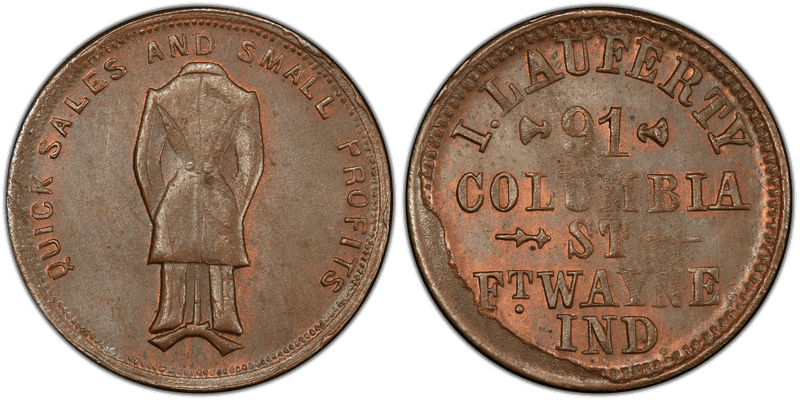(No Date) Copper Civil War Store Card F-290F-1a, I. Lauferty IN