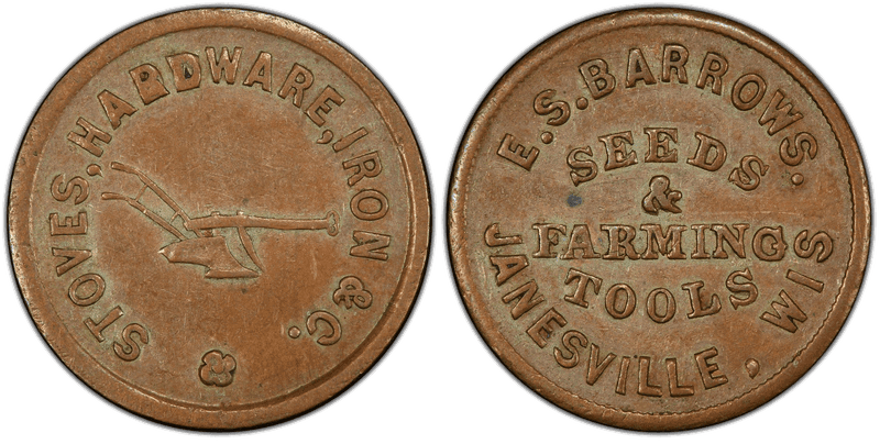 (No Date) Copper Civil War Store Card F-300A-1a, E.S. Barrow WI