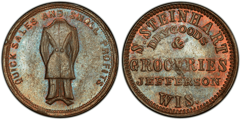 (No Date) Copper Civil War Store Card F-310E-1a, S. Steinhart WI