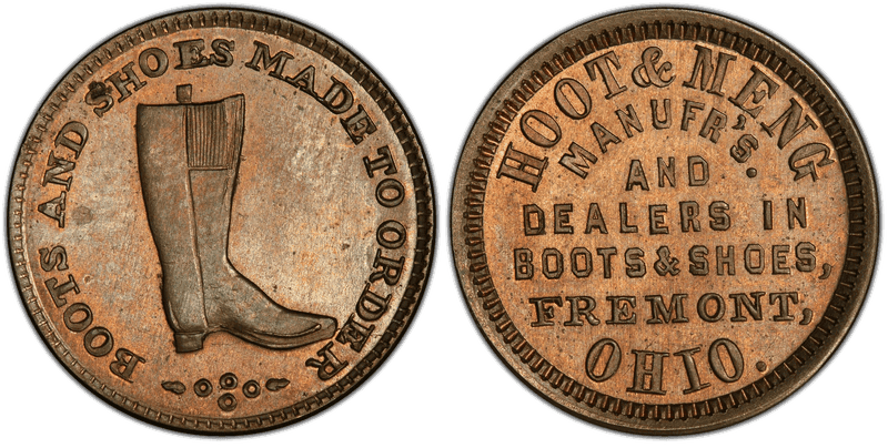 (No Date) Copper-Nickel Civil War Store Card F-330E-1d, Hoot & Meng OH