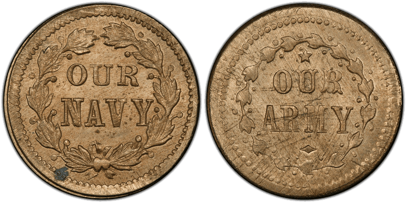 (No Date) Copper-Nickel Civil War Patriotic Token F-332/336d, Our Army-Our Navy