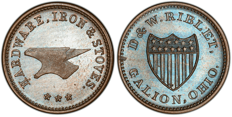 (No Date) Copper Civil War Store Card F-340A-1a, D&W Riblet OH