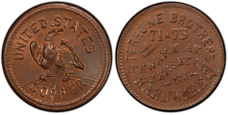(No Date) Copper Civil War Store Card F-350A-1a, Terhune Brothers NJ