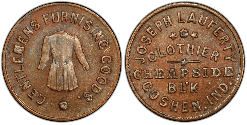 (No Date) Copper Civil War Store Card F-350E-2a, Joseph Lauferty IN