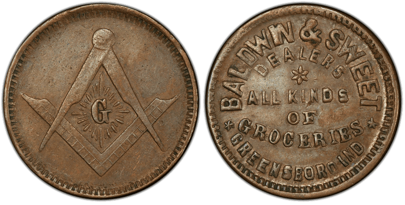 (No Date) Copper Civil War Store Card F-365A-1a, Baldwin & Sweet IN