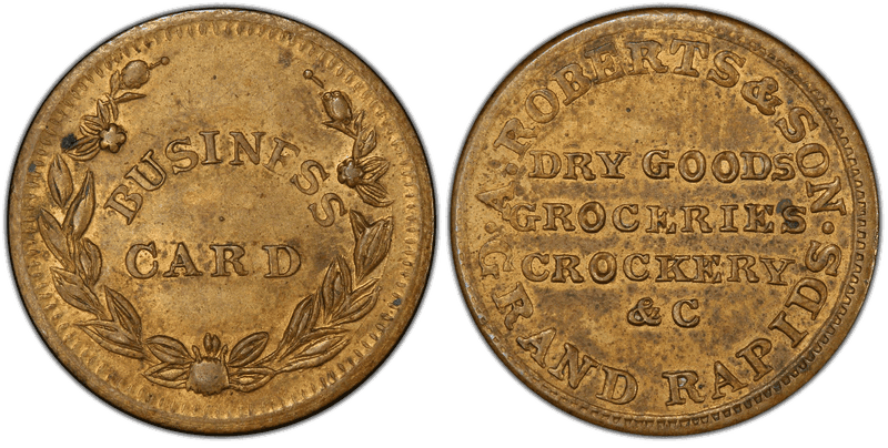 (No Date) Brass Civil War Store Card F-370K-1b, A. Roberts & Son MI