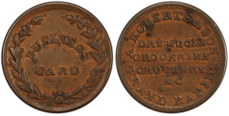 (No Date) Brass Civil War Store Card F-370K-2b, A. Roberts & Son MI