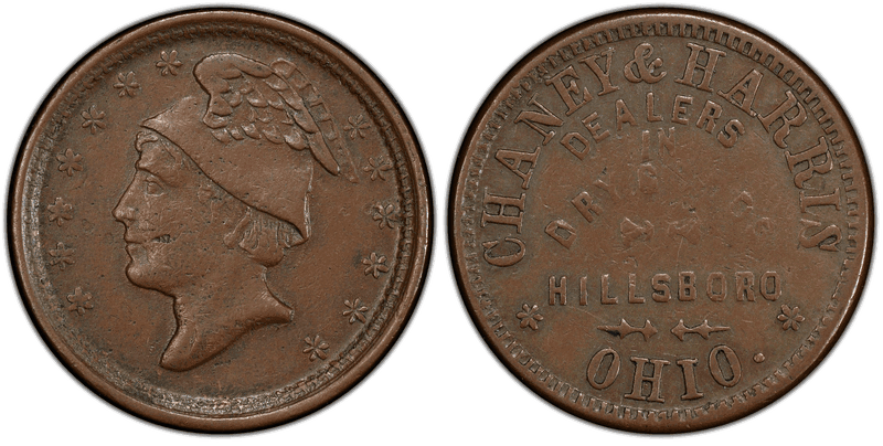 (No Date) Copper Civil War Store Card F-400B-1a, Chaney & Harris OH